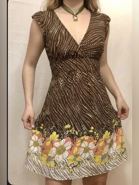 🌼 Poet | Vintage-Style Floral & Polka Dot Empire Waist Cotton Dress